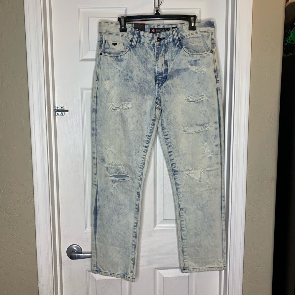 South Pole Slim Straight Distressed Jeans Light